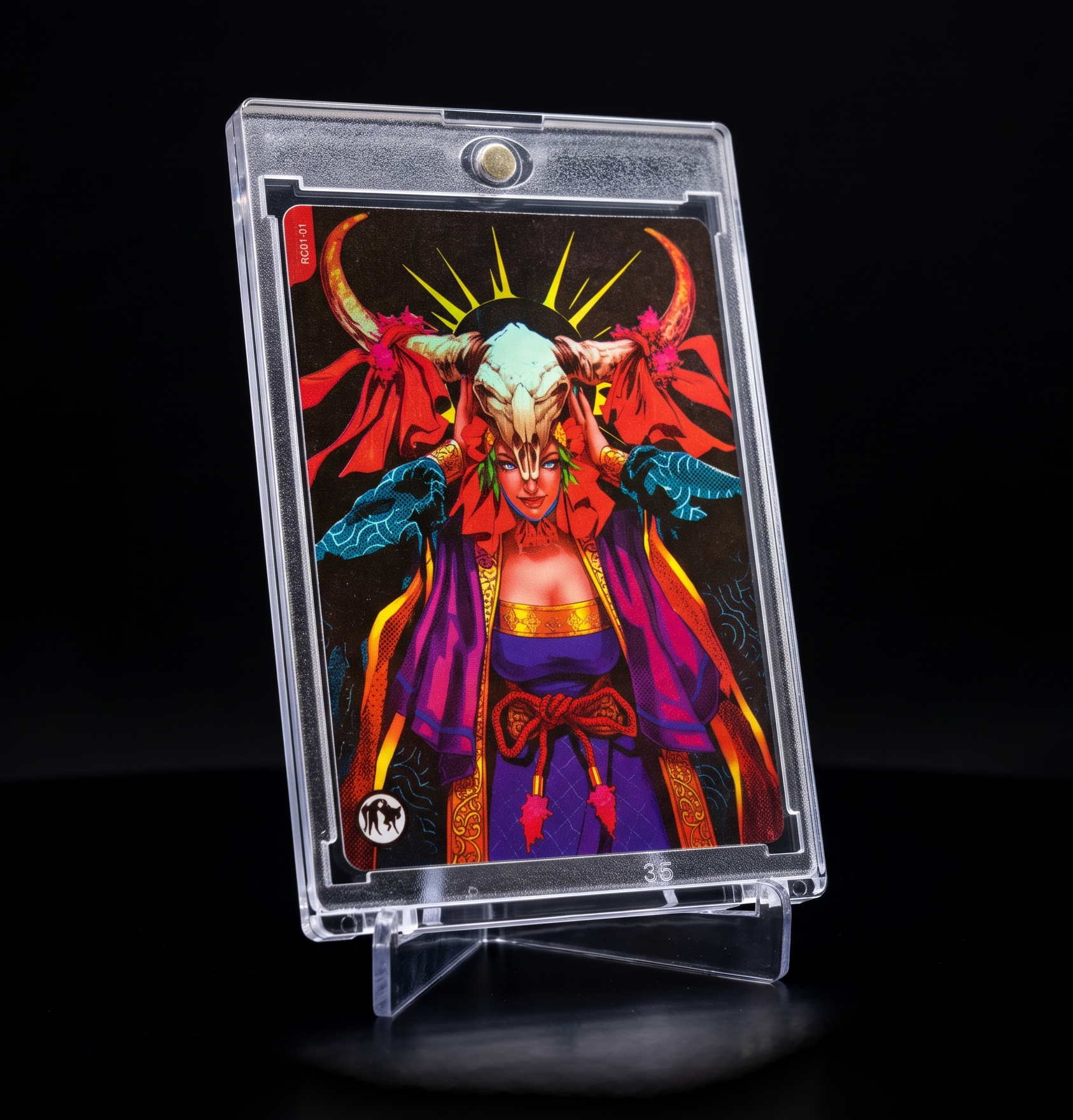 Rarelic box contents — magnetic case, sleeve, stand and certificate